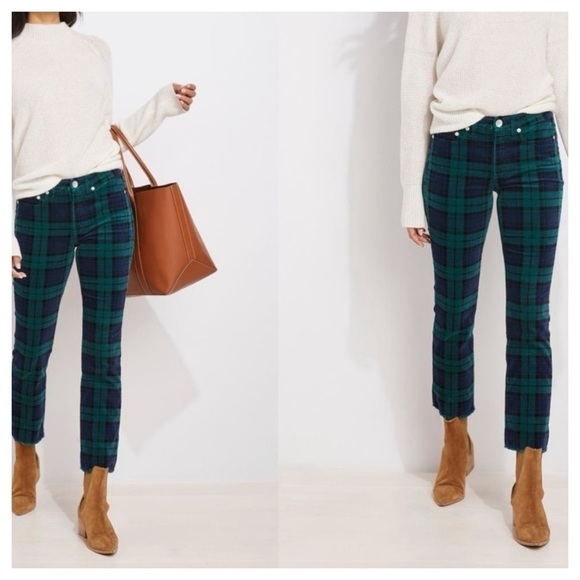 Vineyard Vines black watch plaid velvet pants Crop Straight High rise size 26 - Picture 3 of 10